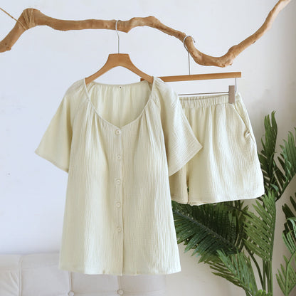 Ownkoti Breezy Cotton Gauze V-Neck Lounge Set - Gray Green - XL - image 14