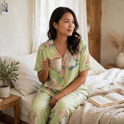 Ownkoti Mint Floral Cat Cotton 3pcs Loungewear Set - image 4