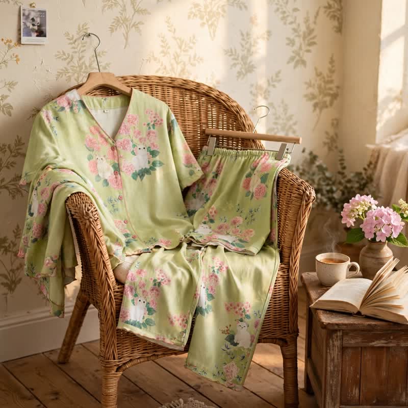 Ownkoti Mint Floral Cat Cotton 3pcs Loungewear Set - image 2