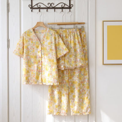 Ownkoti Yellow Rose Cotton 3pcs Loungewear Set - image 1