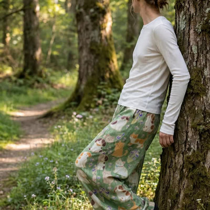 Ownkoti Green Cat Print Harem Loungewear Pants - image 4