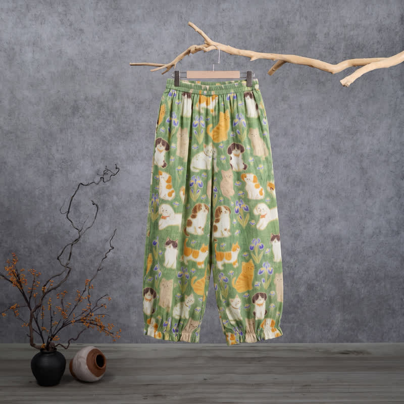 Ownkoti Green Cat Print Harem Loungewear Pants - Green - XL - image 0
