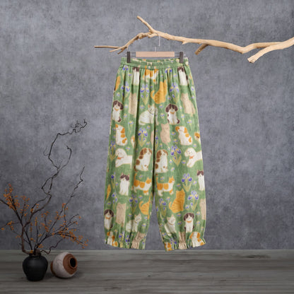 Ownkoti Green Cat Print Harem Loungewear Pants - Green - XL - image 0