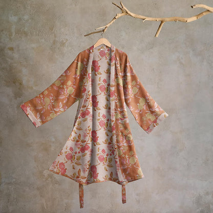 Ownkoti Botanical Pomegranate Print Cotton Kimono Robe - Green & Red - 2XL - image 0