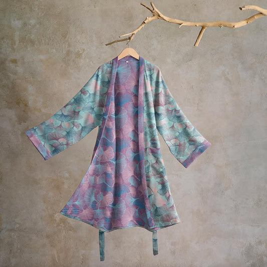 Ownkoti Dreamy Ginkgo Leaf Cotton Kimono Robe - Blue - 2XL - image 0