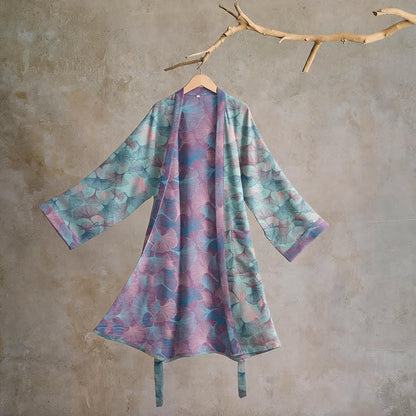 Ownkoti Dreamy Ginkgo Leaf Cotton Kimono Robe - Blue - 2XL - image 0