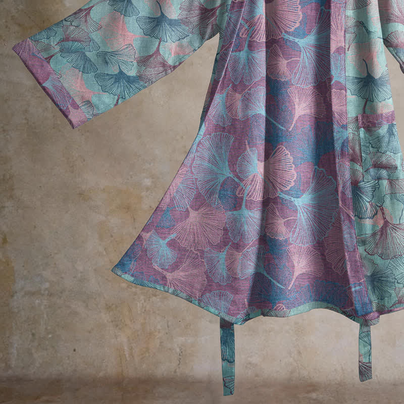 Ownkoti Dreamy Ginkgo Leaf Cotton Kimono Robe - image 4
