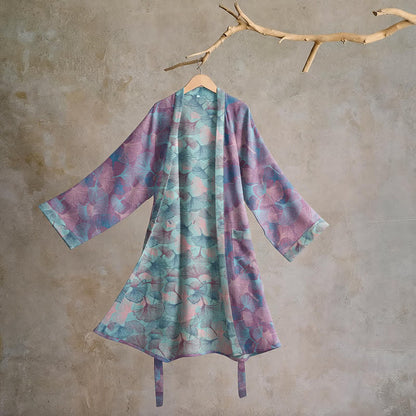 Ownkoti Dreamy Ginkgo Leaf Cotton Kimono Robe - Purple - 2XL - image 6