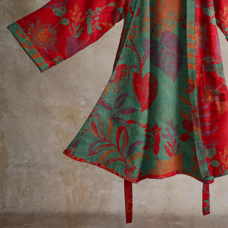 Ownkoti Retro Leaf Jacquard Cotton Kimono Robe - image 4