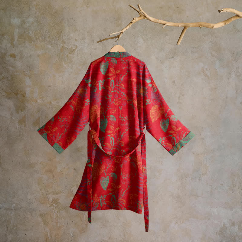Ownkoti Retro Leaf Jacquard Cotton Kimono Robe - image 1