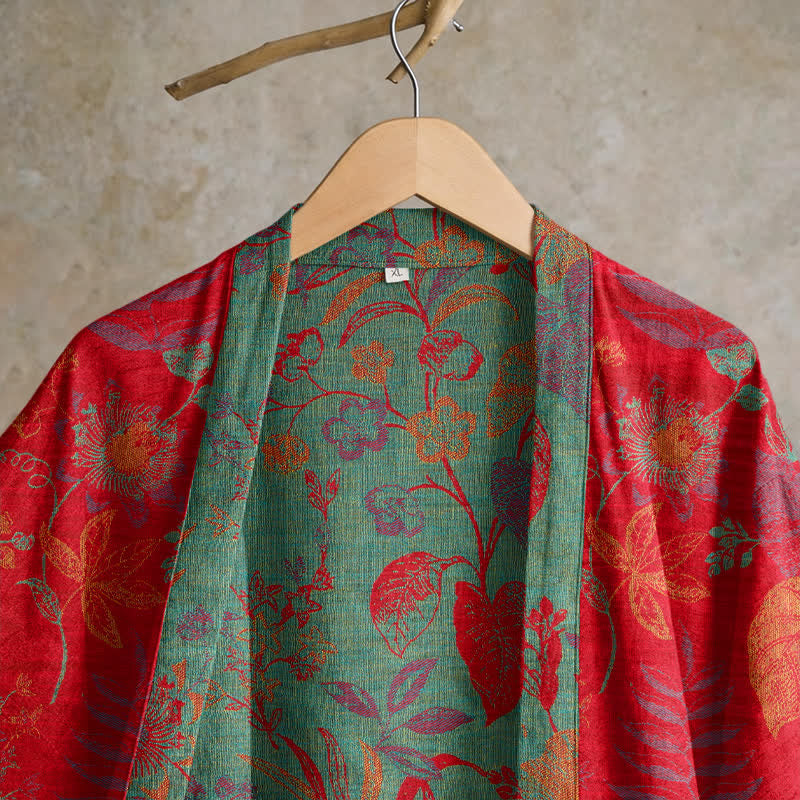 Ownkoti Retro Leaf Jacquard Cotton Kimono Robe - image 2
