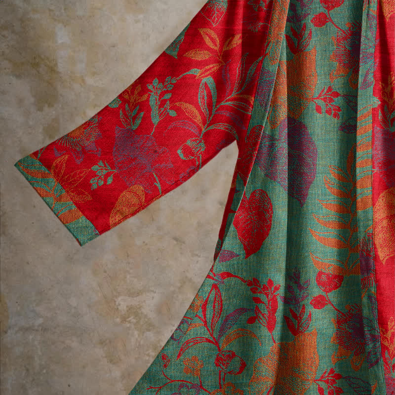 Ownkoti Retro Leaf Jacquard Cotton Kimono Robe - image 3