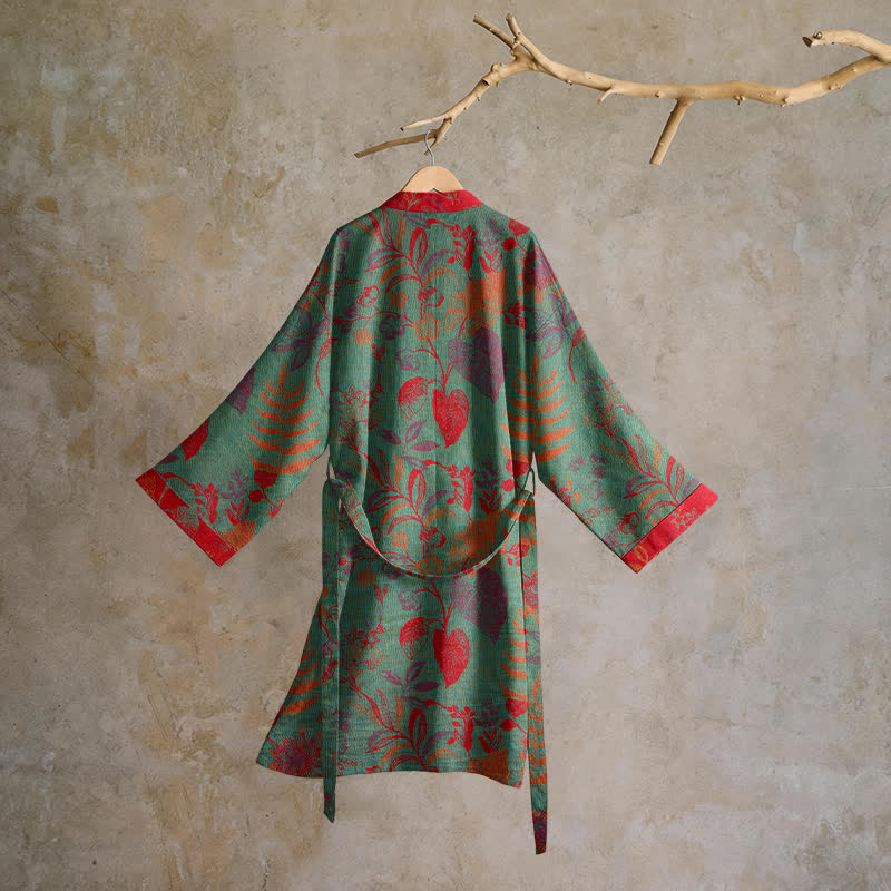 Ownkoti Retro Leaf Jacquard Cotton Kimono Robe - image 7