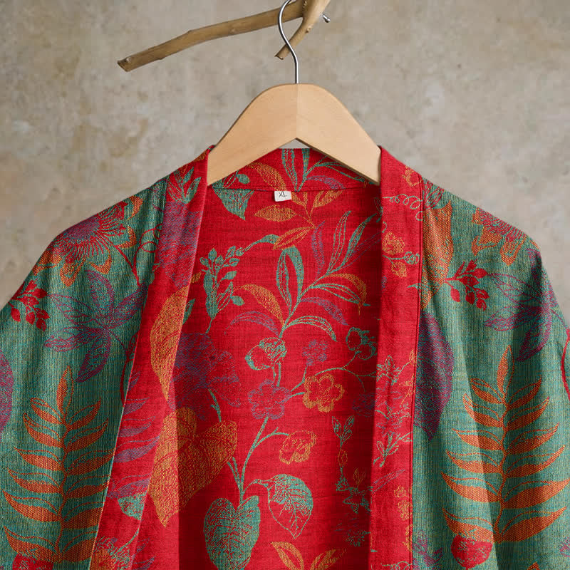 Ownkoti Retro Leaf Jacquard Cotton Kimono Robe - image 8
