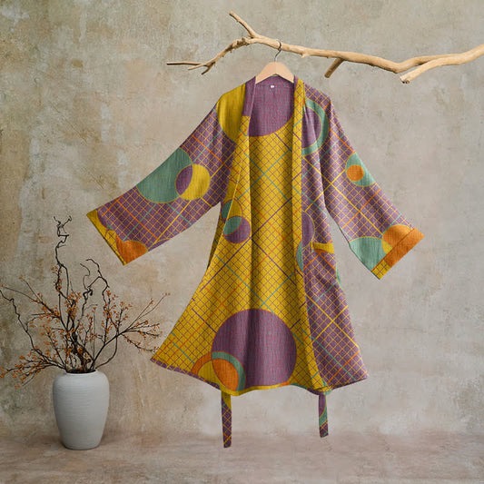 Ownkoti Retro Geometric Circle Cotton Robe - Purple & Yellow - 2XL - image 0
