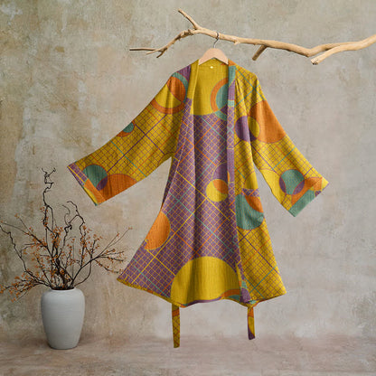 Ownkoti Retro Geometric Circle Cotton Robe - Yellow & Purple - 2XL - image 6
