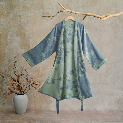 Ownkoti Sage Blue Floral Cotton Kimono Robe - Blue & Sage - 2XL - image 0