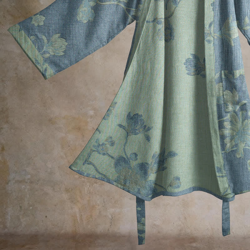 Ownkoti Sage Blue Floral Cotton Kimono Robe - image 4