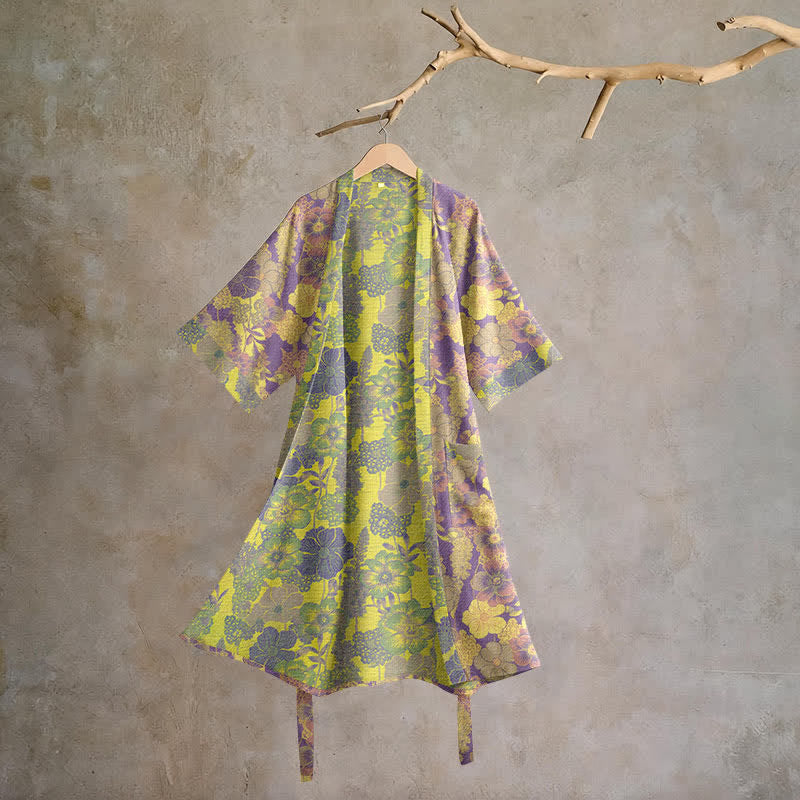 Ownkoti Purple Floral Cotton Kimono Robe - Purple - XL - image 0