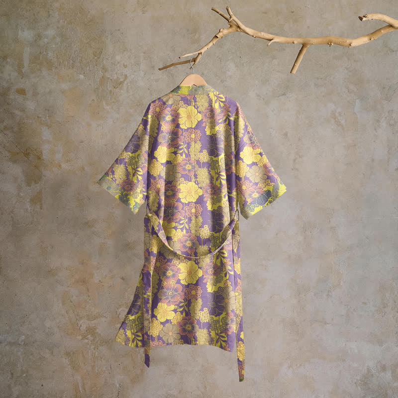 Ownkoti Purple Floral Cotton Kimono Robe - image 1