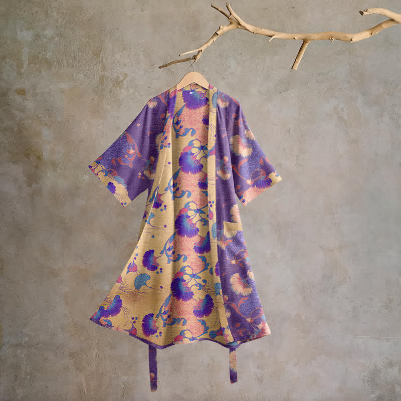 Ownkoti Floral Cotton Gauze Kimono Lounge Robe - Purple - XL - image 0
