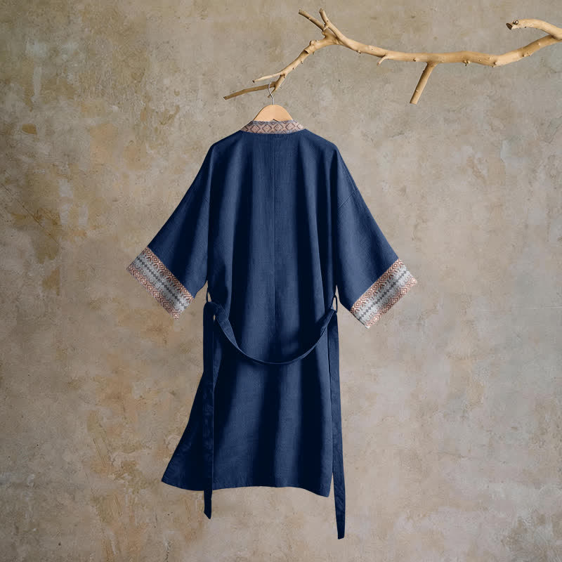 Ownkoti Retro Geometric Border Cotton Lounge Robe - image 1