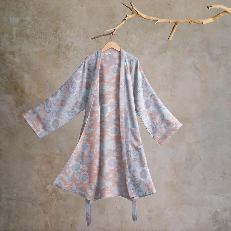 Ownkoti Retro Floral Cotton Kimono Robe - Purple - L - image 6