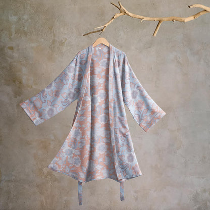 Ownkoti Retro Floral Cotton Kimono Robe - Purple - L - image 6