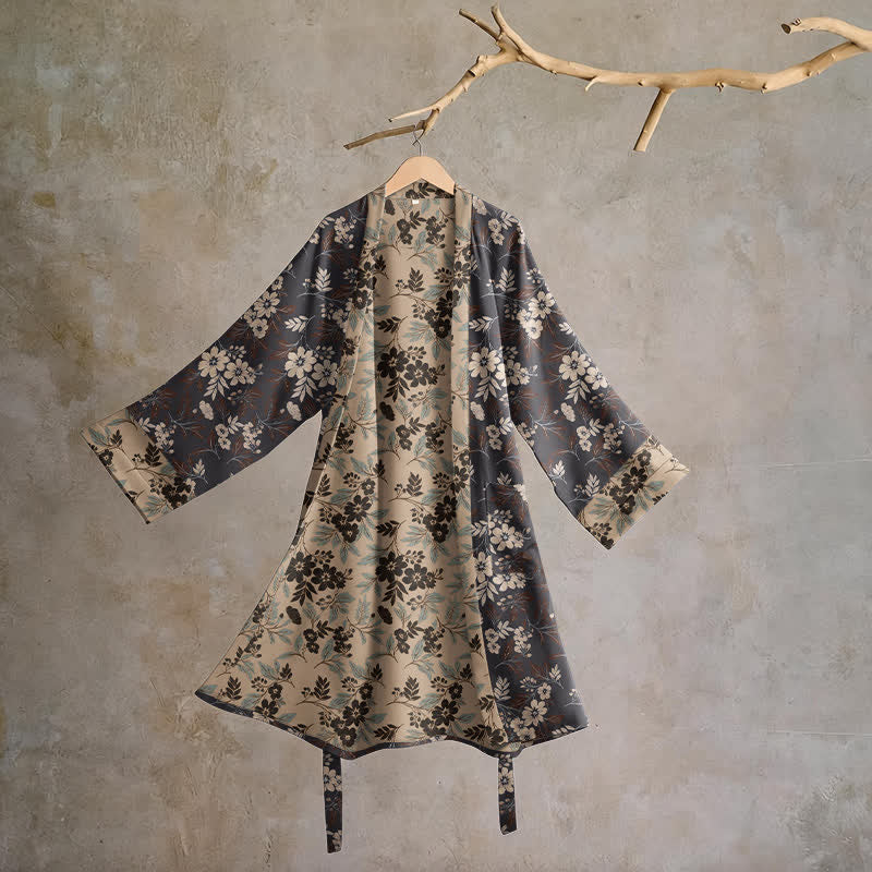 Ownkoti Mocha Floral Cotton Kimono Robe - Brown - L - image 0