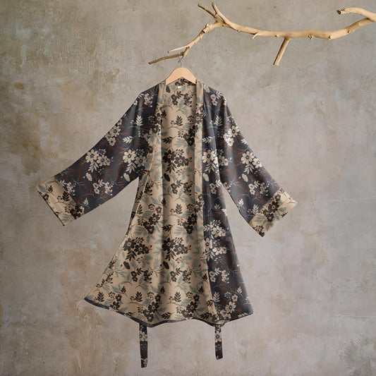 Ownkoti Mocha Floral Cotton Kimono Robe - Brown - L - image 0