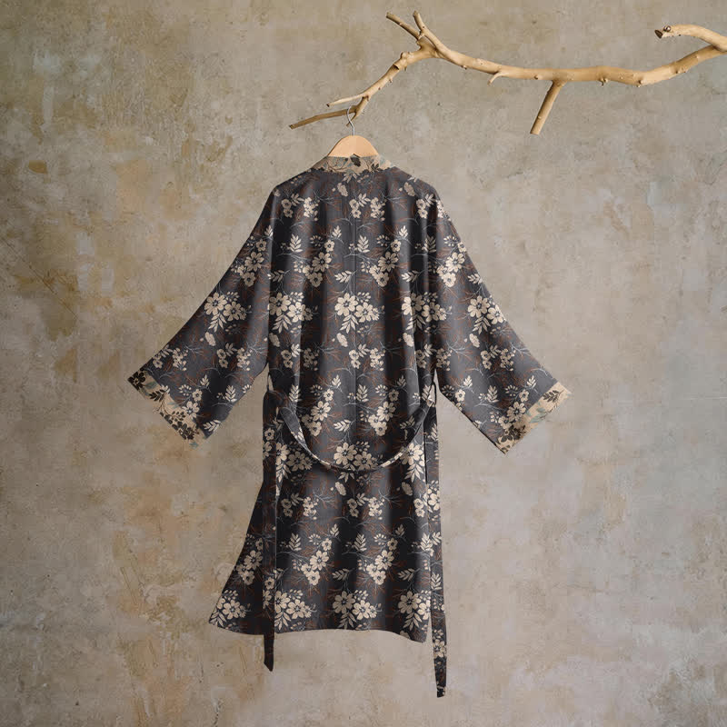 Ownkoti Mocha Floral Cotton Kimono Robe - image 1