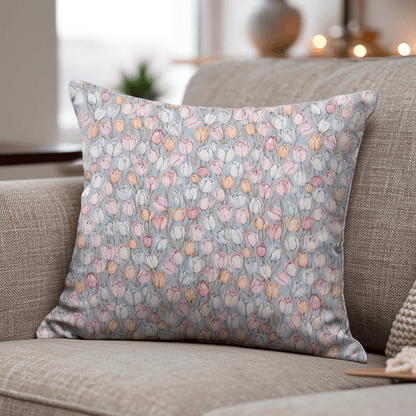 Ownkoti Vintage Tulip Floral Throw Pillow Cover - Blue - 18" x 18" - With Insert - image 0