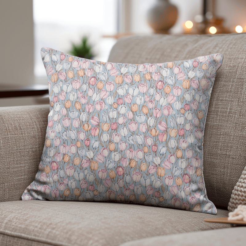 Ownkoti Vintage Tulip Floral Throw Pillow Cover - Blue - 18" x 18" - With Insert - image 0