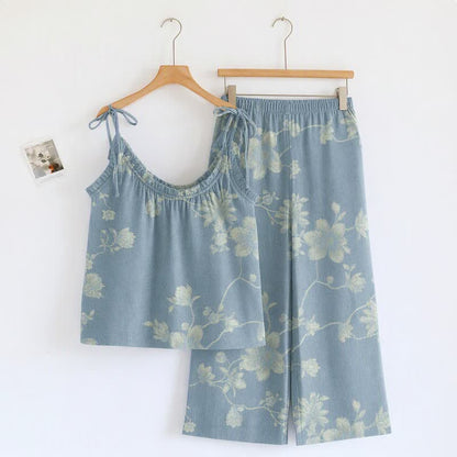 Ownkoti Vintage Floral Cotton Cami Loungewear Set - Blue - XL - image 0