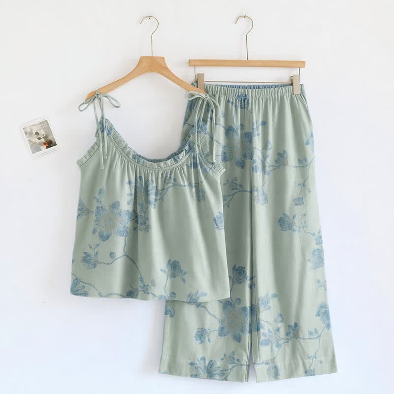 Ownkoti Vintage Floral Cotton Cami Loungewear Set - Green - XL - image 4