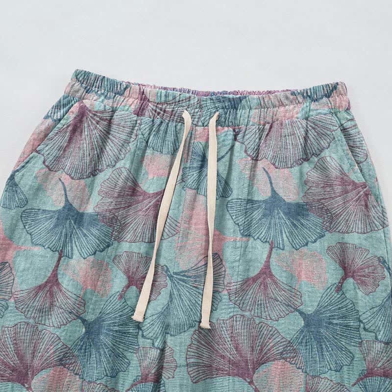 Ownkoti Vintage Ginkgo Leaf Cotton Lounge Pants - image 2