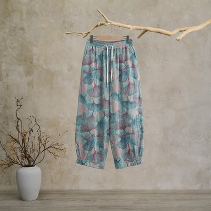 Ownkoti Vintage Ginkgo Leaf Cotton Lounge Pants - Blue - XL - image 0