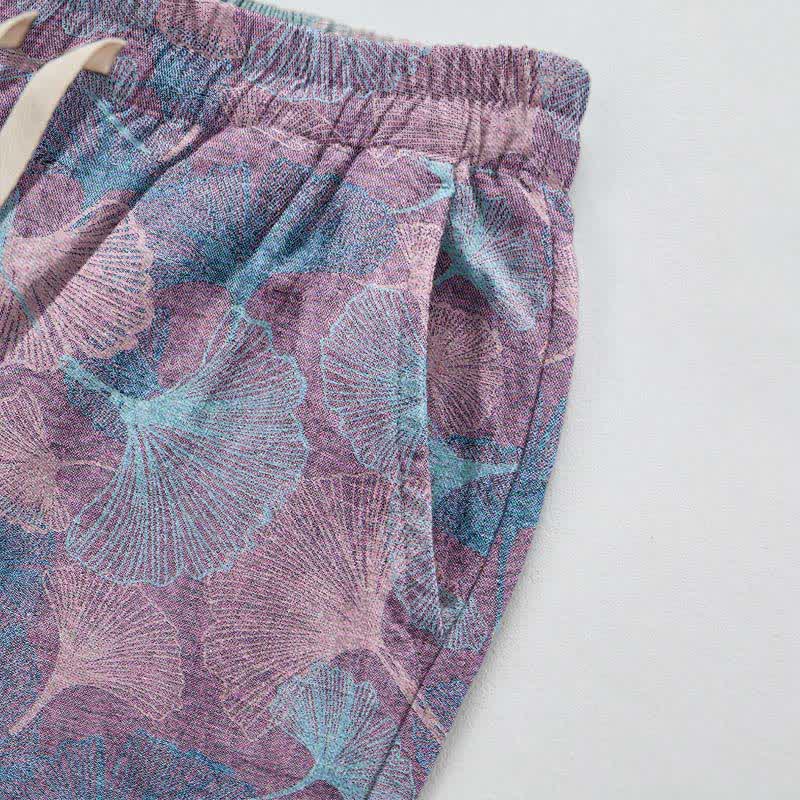 Ownkoti Vintage Ginkgo Leaf Cotton Lounge Pants - image 9