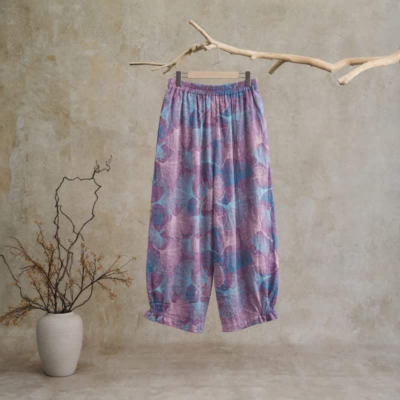 Ownkoti Vintage Ginkgo Leaf Cotton Lounge Pants - image 6