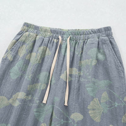 Ownkoti Retro Botanical Ginkgo Leaf Cotton Lounge Pants - image 2