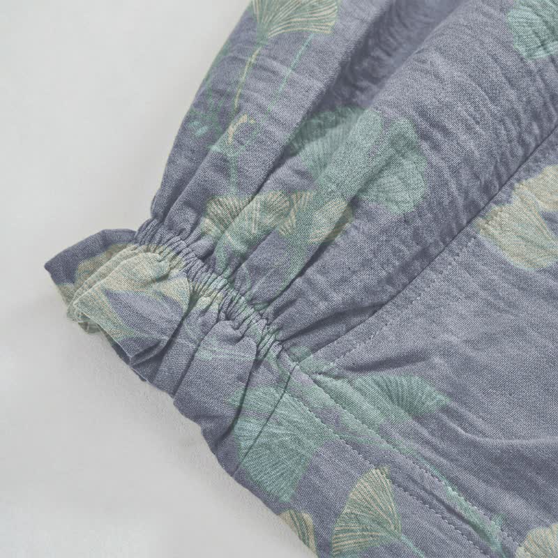 Ownkoti Retro Botanical Ginkgo Leaf Cotton Lounge Pants - image 3