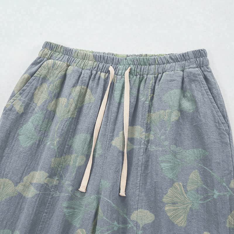 Ownkoti Retro Botanical Ginkgo Leaf Cotton Lounge Pants - image 2