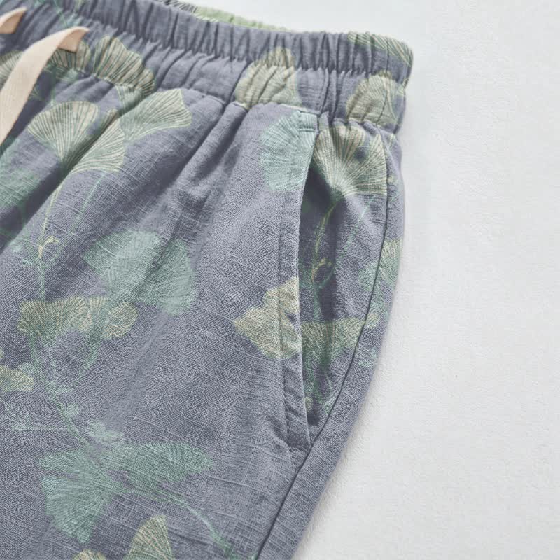 Ownkoti Retro Botanical Ginkgo Leaf Cotton Lounge Pants - image 4