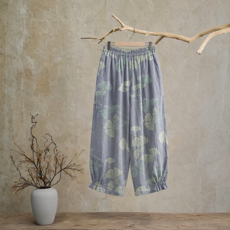 Ownkoti Retro Botanical Ginkgo Leaf Cotton Lounge Pants - image 1