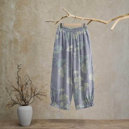 Ownkoti Retro Botanical Ginkgo Leaf Cotton Lounge Pants - image 1