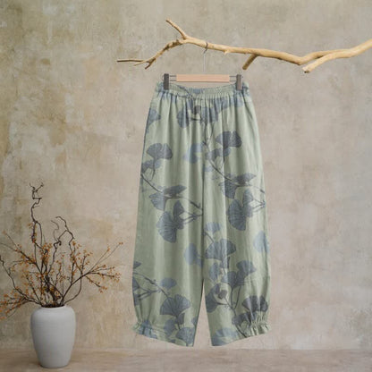 Ownkoti Retro Botanical Ginkgo Leaf Cotton Lounge Pants - image 6