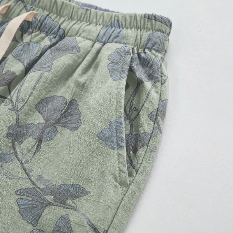 Ownkoti Retro Botanical Ginkgo Leaf Cotton Lounge Pants - image 9