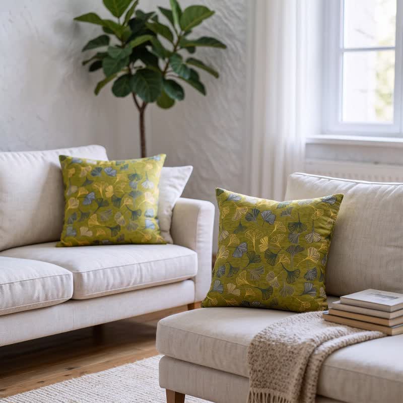 Ownkoti Green Botanical Ginkgo Leaf Square Pillow - image 4