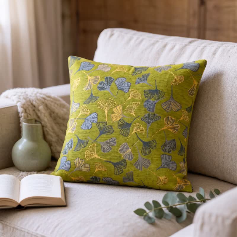 Ownkoti Green Botanical Ginkgo Leaf Square Pillow - image 1