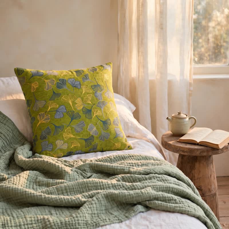 Ownkoti Green Botanical Ginkgo Leaf Square Pillow - image 2